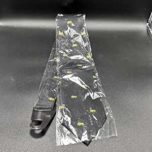 New Kai Long 100% Silk Tie Black Gold Elephant Print Hand Made 4" Wide 56" Lengt